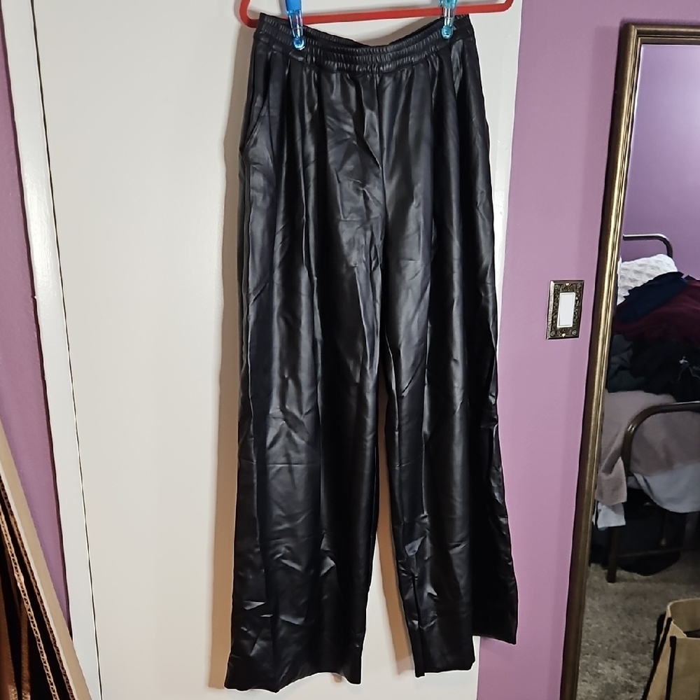 Elegant Black Faux Leather Women's Pants